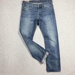 Replay Jeans Mens 34x34 Waitom STRAIGHT Leg M983 Button Fly Faded Whiskered